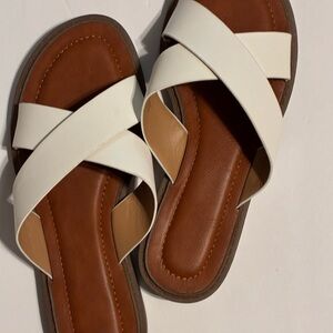 Elegant White and Brown Women's Sandals